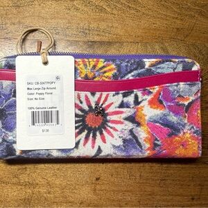 Hobo Max Floral Leather Zip Around Wallet  Poppy Floral 100% Authentic Leather